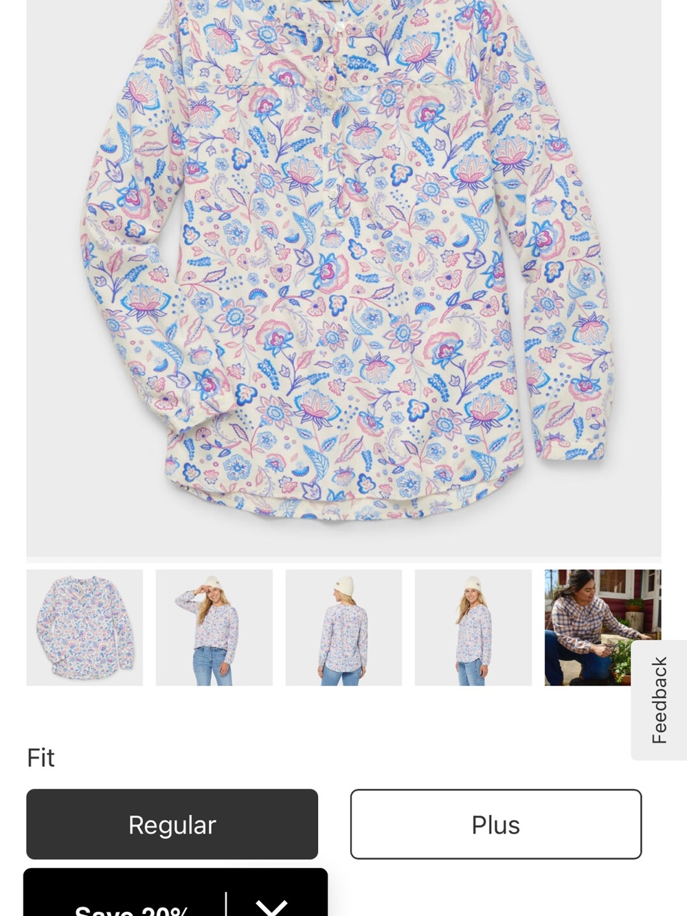 Duluth Trading Co White Long-Sleeve Shirt with Pink & Blue Floral Print